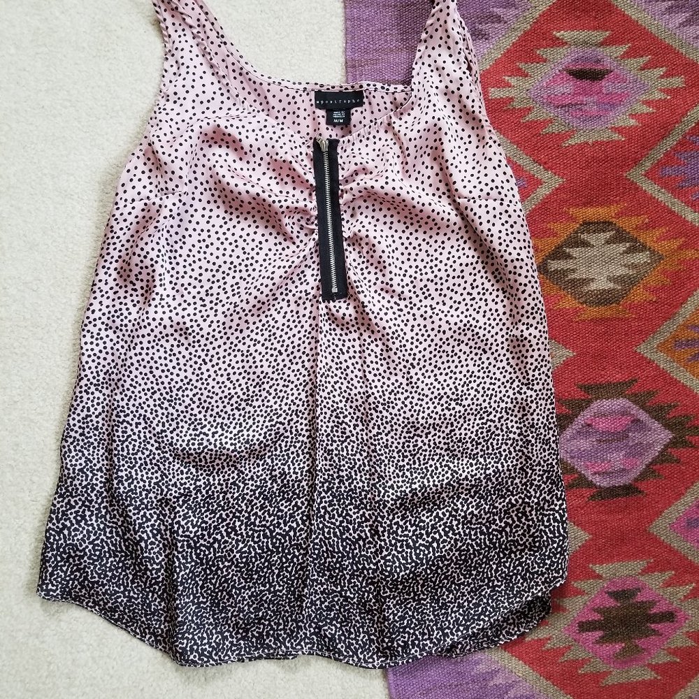Apostrophe Silky Top, Pink and Black Polkadots